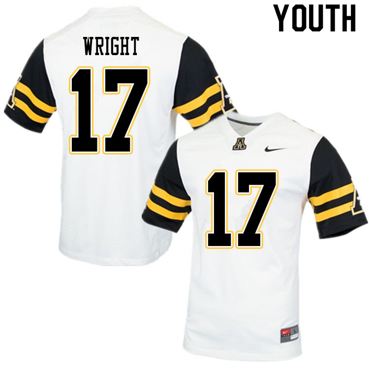 Youth #17 Tommy Wright Appalachian State Mountaineers College Football Jerseys Sale-White - Click Image to Close